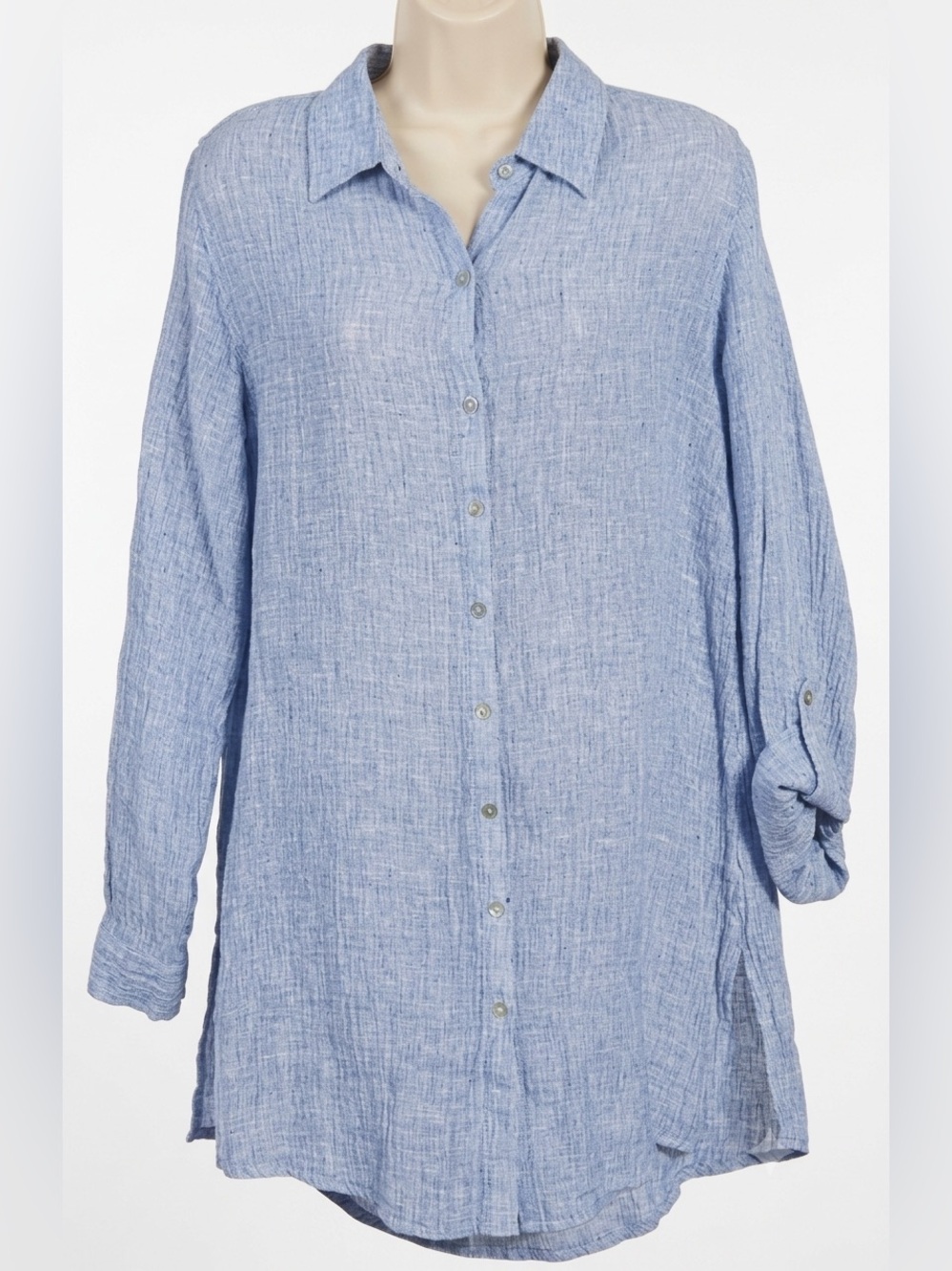 Tahari 100% Linen Long Sleeve Button-Up
